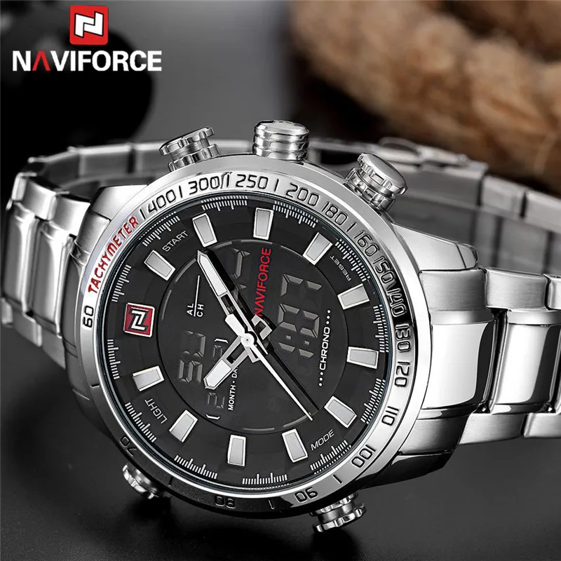 Часы NAVIFORCE Мужские кварцевые с большим дисплеем роскошные креативные цифровые