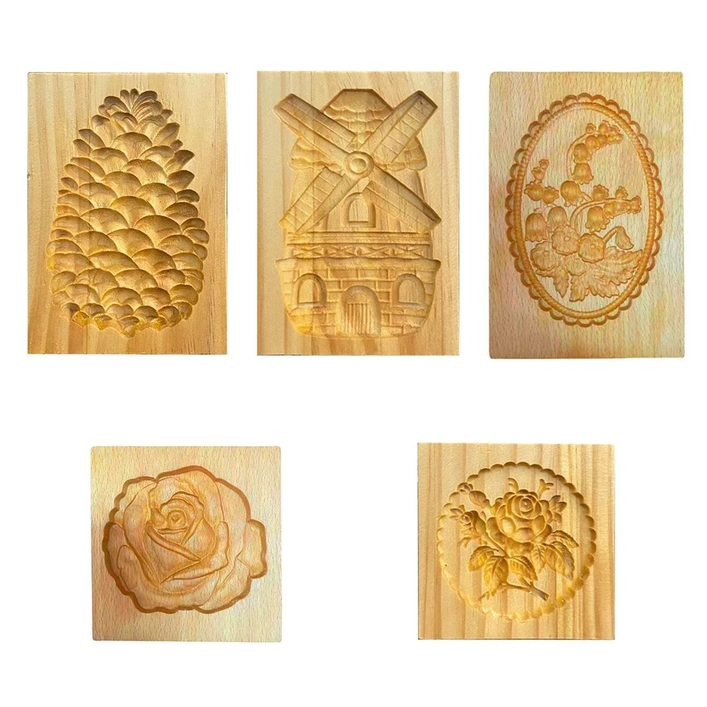 

Деревянная форма для печенья, пресс-форма для 3D тиснения торта, инструменты для выпечки, розовый цветок, имбирь, сосновые конусы, штамп для п...