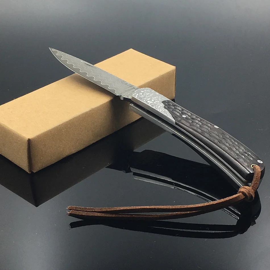Handmade Damascus steel blade Ebony handle Utility knife Portable outdoor camping pocket knife folding
Handmade Damascus steel blade Ebony handle Utility knife Portable outdoor camping pocket knife folding