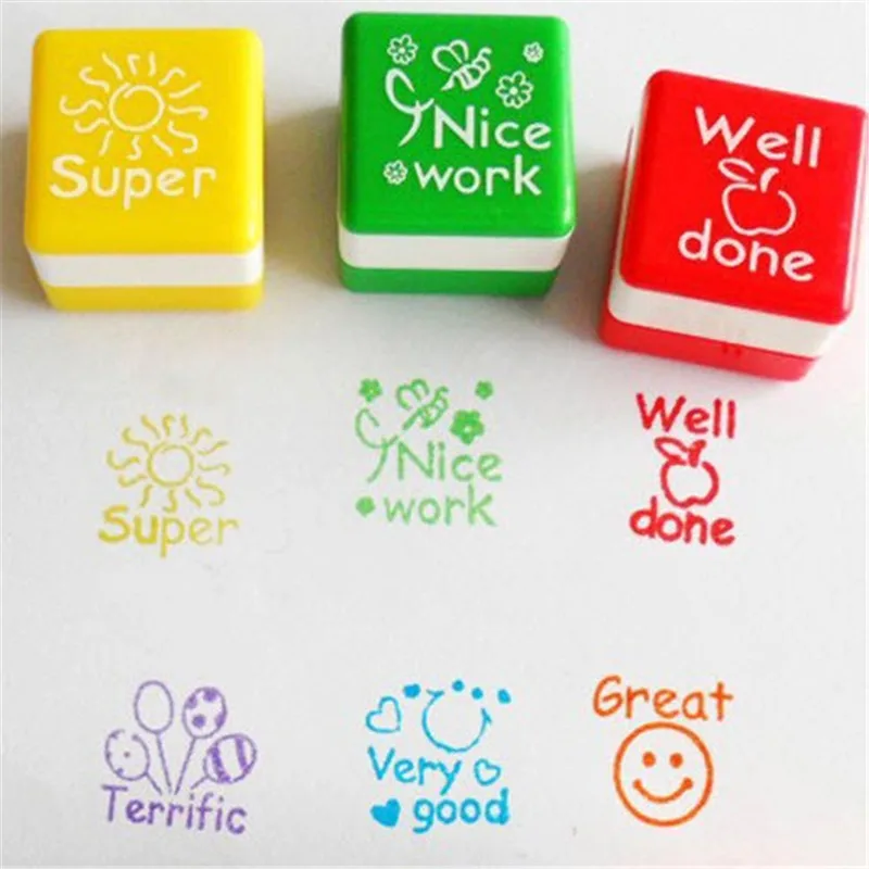 6 PCS Cute Cartoon Kid Stamp Kindergarten Teachers Reward Stamper Motivation Praise Seal DIY Colorful English Words Children Toy 
6 PCS Cute Cartoon Kid Stamp Kindergarten Teachers Reward Stamper Motivation Praise Seal DIY Colorful English Words Children Toy