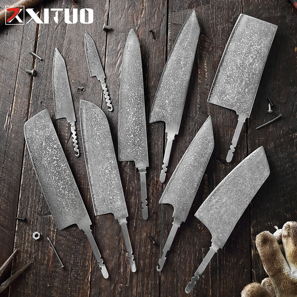 

Набор ножей шеф-повара XITUO из дамасской стали, лезвие без надписи «сделай сам», VG 10, инструмент для изготовления стальных ножей, острый дамас...