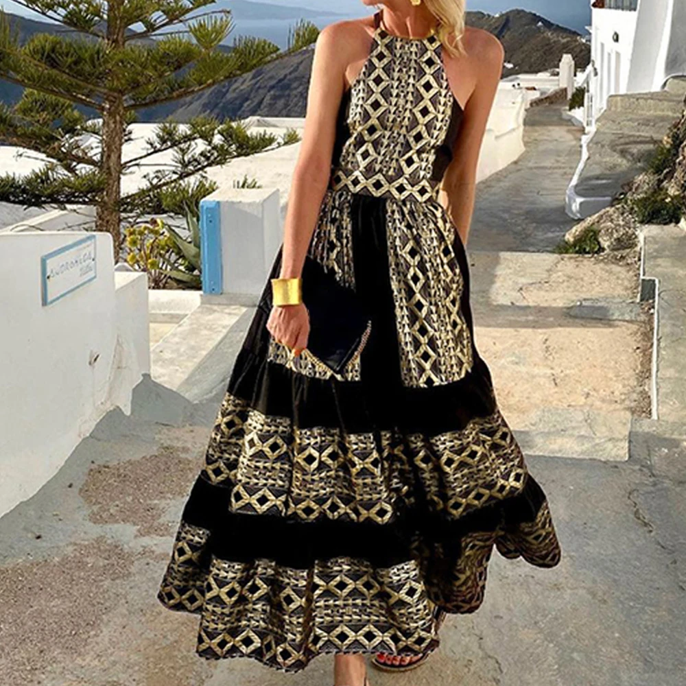 Vintage Summer Sleeveless Boho Beach Maxi Dress Backless Cross Lady Dress Women Sexy Halter Round Neck Print Long Dress 2021 D30
Vintage Summer Sleeveless Boho Beach Maxi Dress Backless Cross Lady Dress Women Sexy Halter Round Neck Print Long Dress 2021 D30