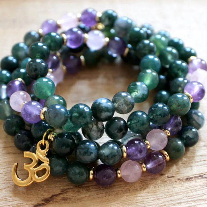 

Moss A-gate 108 mala wrap beads Bracelets Yoga Spiritual Jewelry For Women crystals healing stones Bracelet
