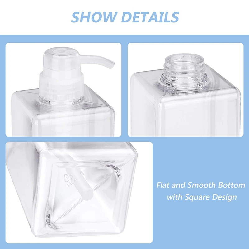 3 Pack Clear Empty Pump Bottles,Square Containers for Essential Oil Soap Lotion Shampoo Conditioner
3 Pack Clear Empty Pump Bottles,Square Containers for Essential Oil Soap Lotion Shampoo Conditioner