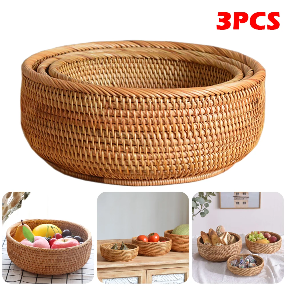 3PCS Handmade Woven Food Basket Fruit Plate Rattan Tray Multipurpose Afternoon Tea Fruit Tray Storage Basket
3PCS Handmade Woven Food Basket Fruit Plate Rattan Tray Multipurpose Afternoon Tea Fruit Tray Storage Basket