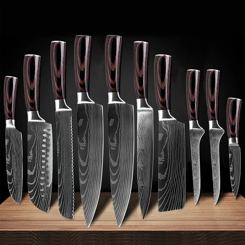 7CR17 Japanese Kitchen Knives Set Laser Damascus Pattern Chef Knife Sharp Santoku Cleaver Slicing Utility Knives Tools
7CR17 Japanese Kitchen Knives Set Laser Damascus Pattern Chef Knife Sharp Santoku Cleaver Slicing Utility Knives Tools