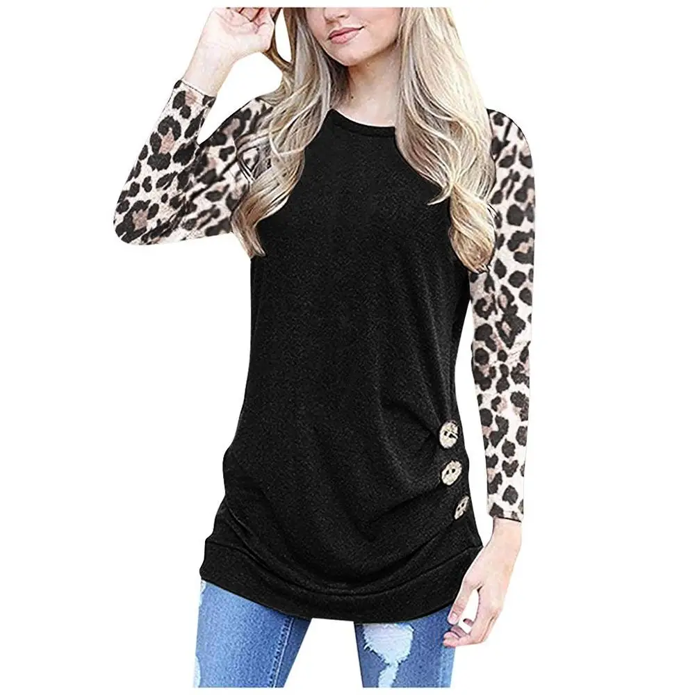Casual Draped Leopard Printed Long Sleeve Tshirts Cotton Women Autumn Good Quality Patchwork Button T-Shirts Top Tees Femme
Casual Draped Leopard Printed Long Sleeve Tshirts Cotton Women Autumn Good Quality Patchwork Button T-Shirts Top Tees Femme