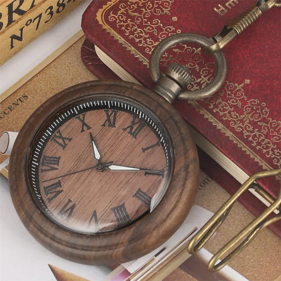 Coffee Brown Wood Watch Antique Hanging Clock Quartz Pocket Watches Roman Numerals Display Pendant Clock Bronze Chain
Coffee Brown Wood Watch Antique Hanging Clock Quartz Pocket Watches Roman Numerals Display Pendant Clock Bronze Chain