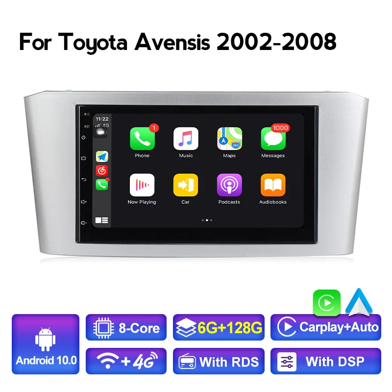 7-дюймовый Android 10 6 + 128G 8-ядерный автомобильный радиоприемник, стереоплеер для Toyota Avensis 2002-2008 GPS навигация Carplay + Авто WIFI 4G DSP RDS 
7-дюймовый Android 10 6 + 128G 8-ядерный автомобильный радиоприемник, стереоплеер для Toyota Avensis 2002-2008 GPS навигация Carplay + Авто WIFI 4G DSP RDS