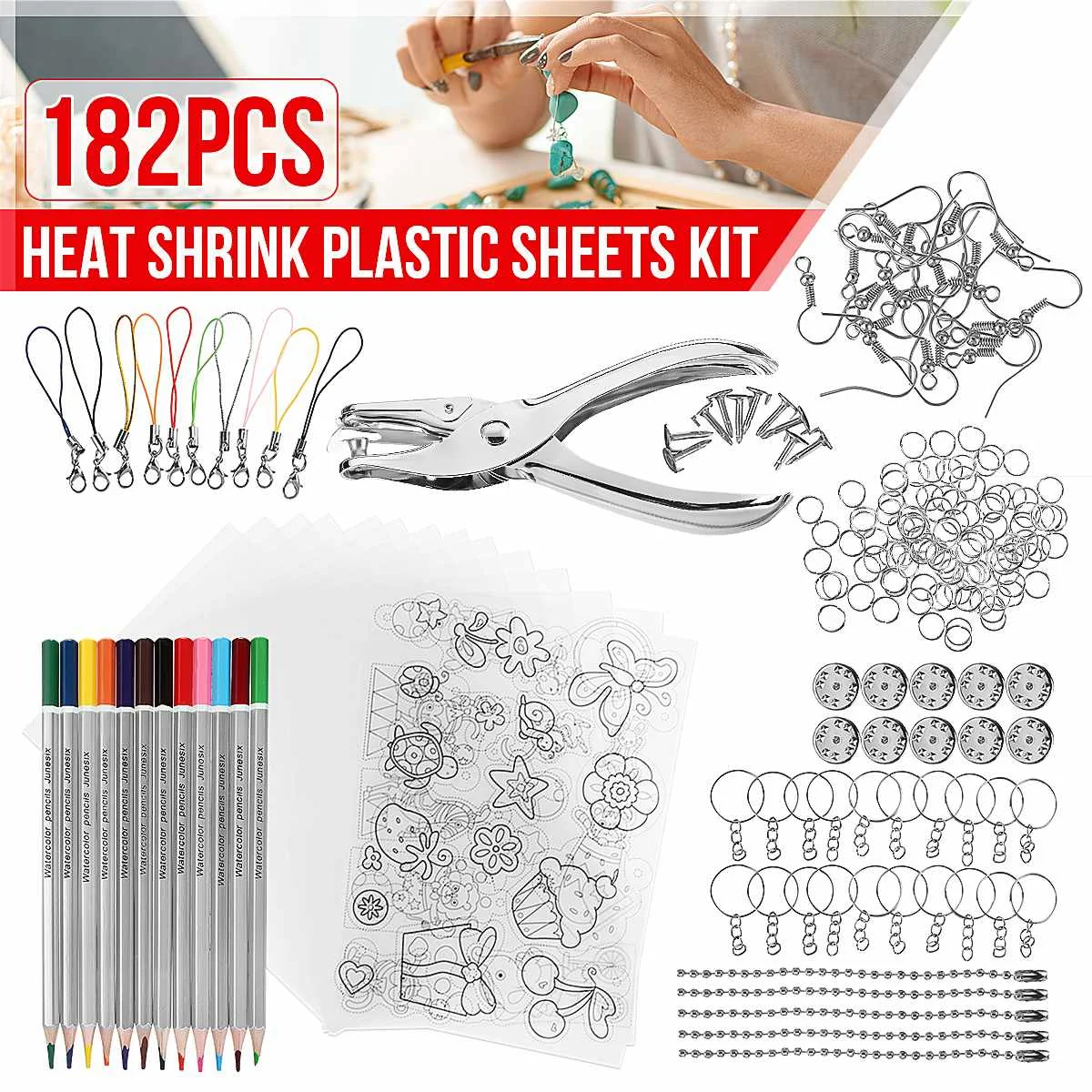 182PCS Shrinky Art Paper Heat Shrink Plastic Sheets DIY Kit Hole Punch Keychains DIY For Kids Shrinks Film Paper Art Supply
182PCS Shrinky Art Paper Heat Shrink Plastic Sheets DIY Kit Hole Punch Keychains DIY For Kids Shrinks Film Paper Art Supply