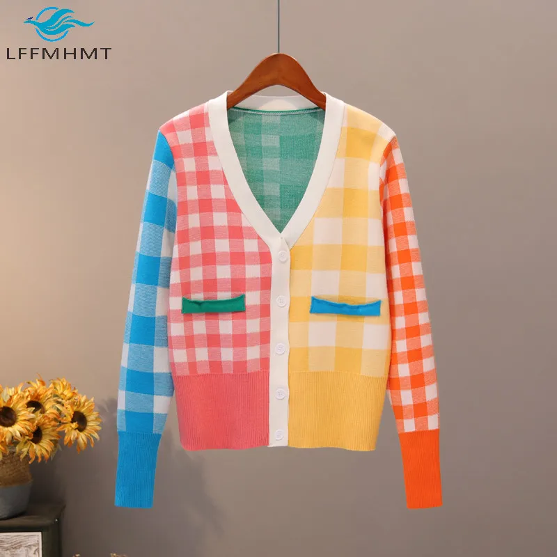 Women Spring Fall Fashion Long Sleeve Plaid Patchwork V-Neck Sweater Office Lady Korea Style Sweet Casual Chic Cardigan Knitwear
Women Spring Fall Fashion Long Sleeve Plaid Patchwork V-Neck Sweater Office Lady Korea Style Sweet Casual Chic Cardigan Knitwear