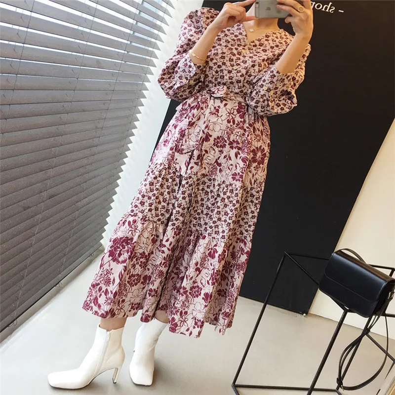 Fashion Print woman dress V Neck High Waist Casual holiday dresses for women Full Sleeves Loose Fit long vestidos 2021
Fashion Print woman dress V Neck High Waist Casual holiday dresses for women Full Sleeves Loose Fit long vestidos 2021