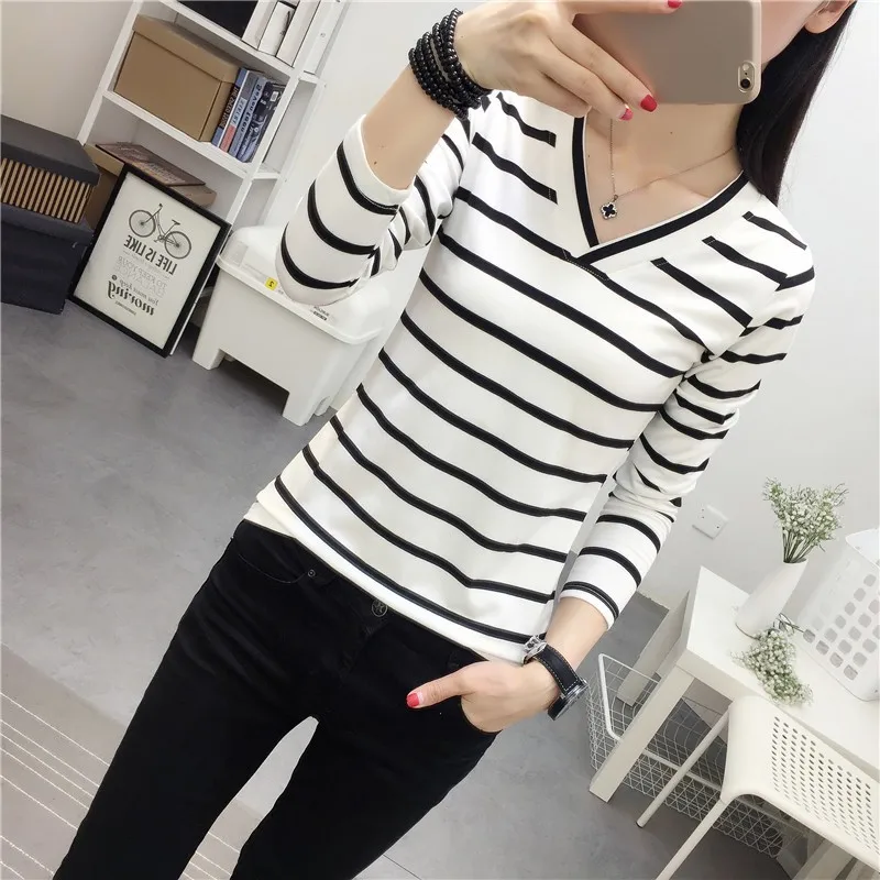2020 Long Sleeve Striped Shirt Black and White Stripes Loose Student Bottom Dropshipping Newest