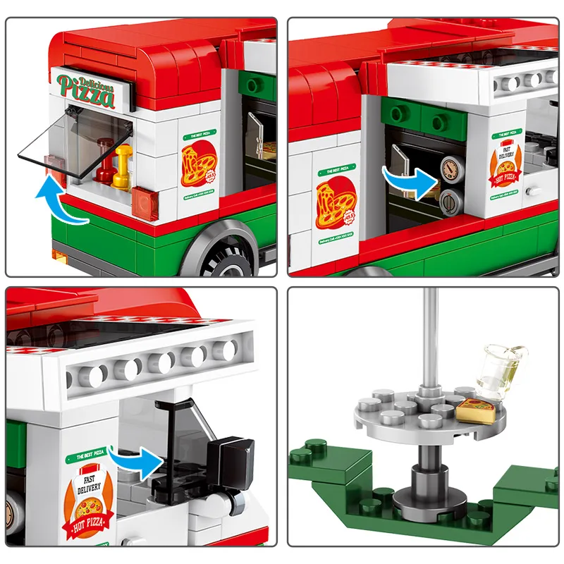 Набор городская улица вид доставки пиццы автомобиль строительные блоки для