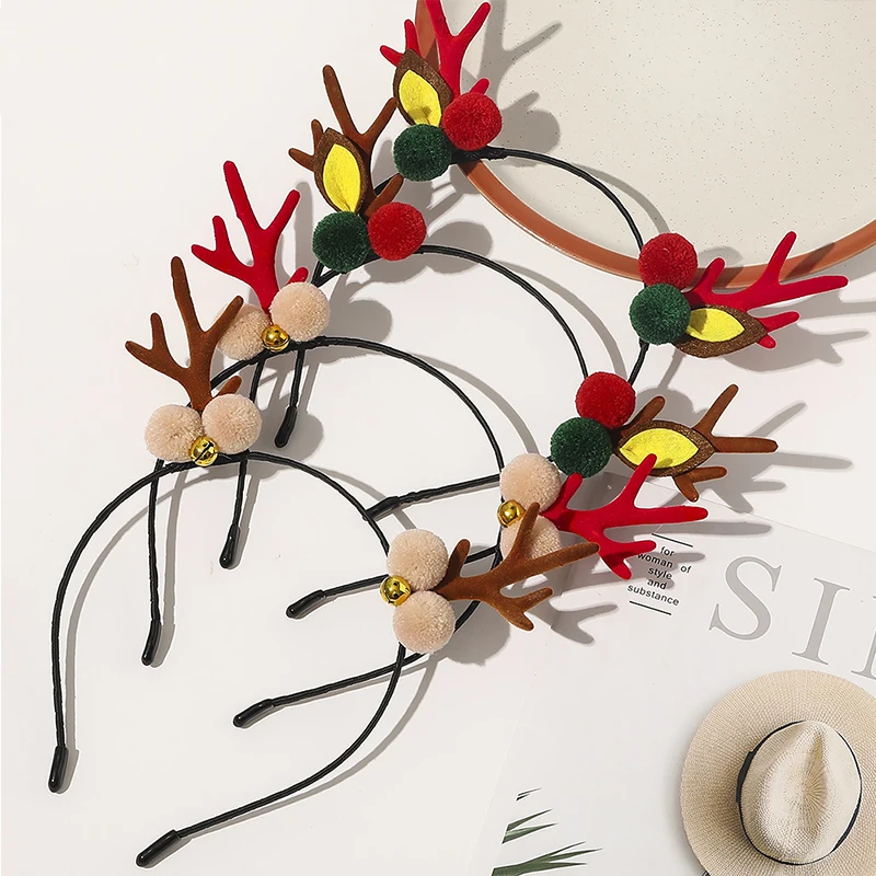 

2021 Christmas Headbands for Children Santa Elk Antlers Baby Headband Kids Diadem Elf Ears Horns Noel Navidad Hair Accessories