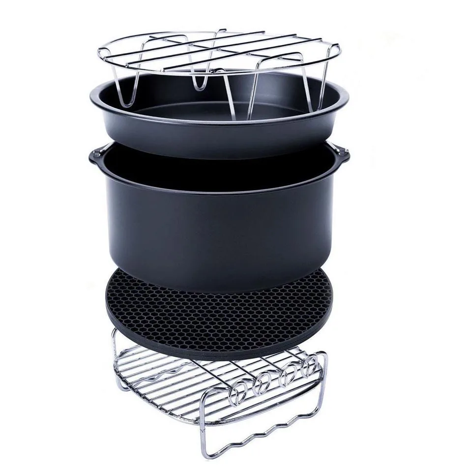 

10Pcs Air Fryer Accessory High Quality Baking Basket Pizza Plate Grill Pot Kitchen Cooking Tool 6/7/8Inch For Airfryer 3.2-5.8QT