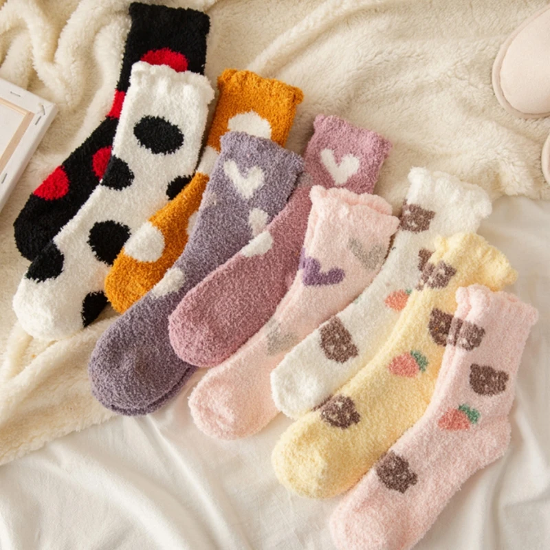 10 Pairs Women Winter Microfiber Fuzzy Slipper Crew Socks Kawaii Heart Dot Bear Printed Fluffy Warm Sleeping Hosiery
10 Pairs Women Winter Microfiber Fuzzy Slipper Crew Socks Kawaii Heart Dot Bear Printed Fluffy Warm Sleeping Hosiery