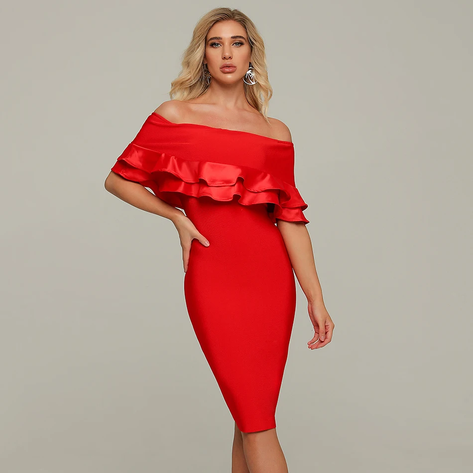Modphy Spring 2020 New Elegant Women Bodycon Bandage Dress Sexy Club Party Card Shoulder Ruffled Knee Dress Evening Vestidos 
Modphy Spring 2020 New Elegant Women Bodycon Bandage Dress Sexy Club Party Card Shoulder Ruffled Knee Dress Evening Vestidos