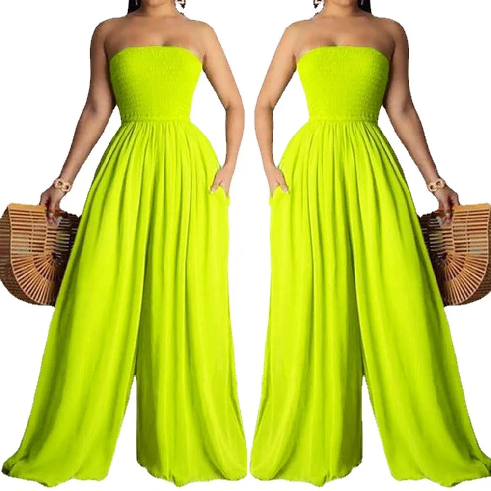 M-5XL Plus Size Jumpsuit summer 2021 women clothing elegant Solid wrapped chest wide legs rompers with pocket Wholesale 
M-5XL Plus Size Jumpsuit summer 2021 women clothing elegant Solid wrapped chest wide legs rompers with pocket Wholesale