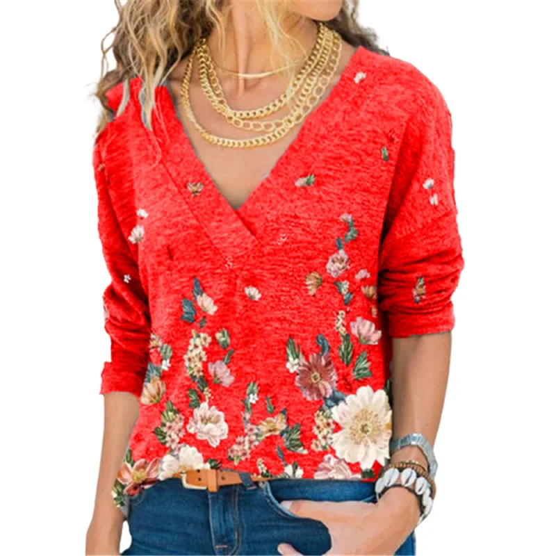 Elegant Floral Print V-Neck T-shirt Women's Casual Long Sleeve Top Spring Autumn Ladies Street Large Size Clothes Grey Blue Tee
Elegant Floral Print V-Neck T-shirt Women's Casual Long Sleeve Top Spring Autumn Ladies Street Large Size Clothes Grey Blue Tee