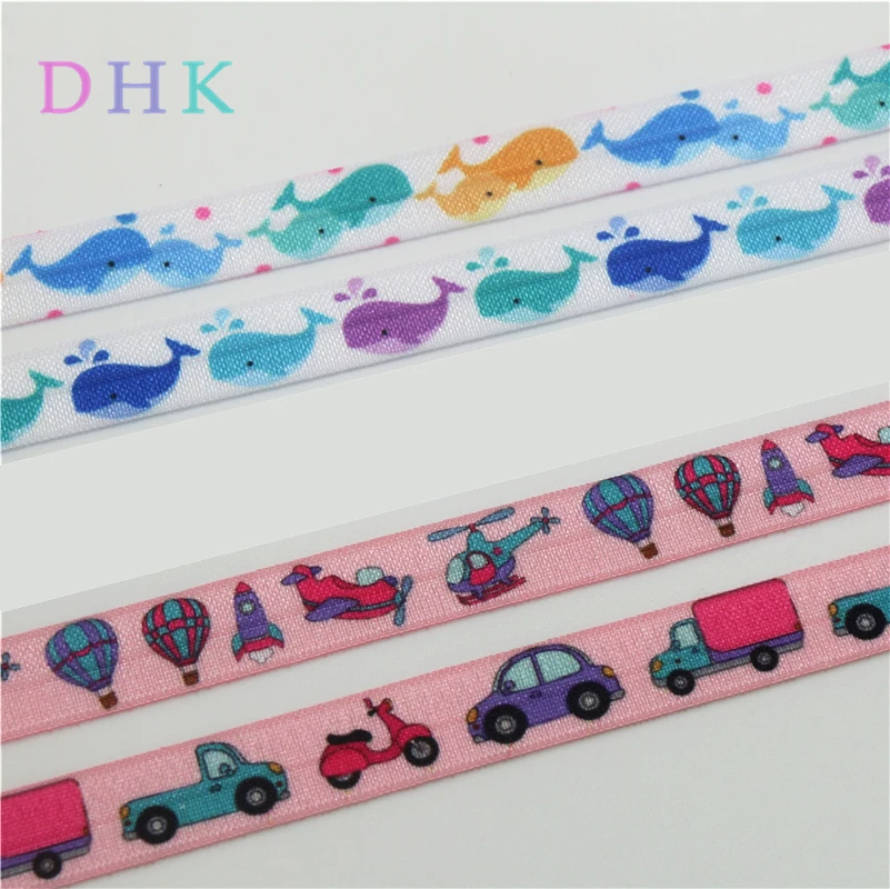 

DHK 5/8'' 50yards animals cars whale printed Fold Elastic FOE stretch ribbon hairbow headwear headband DIY OEM S1084