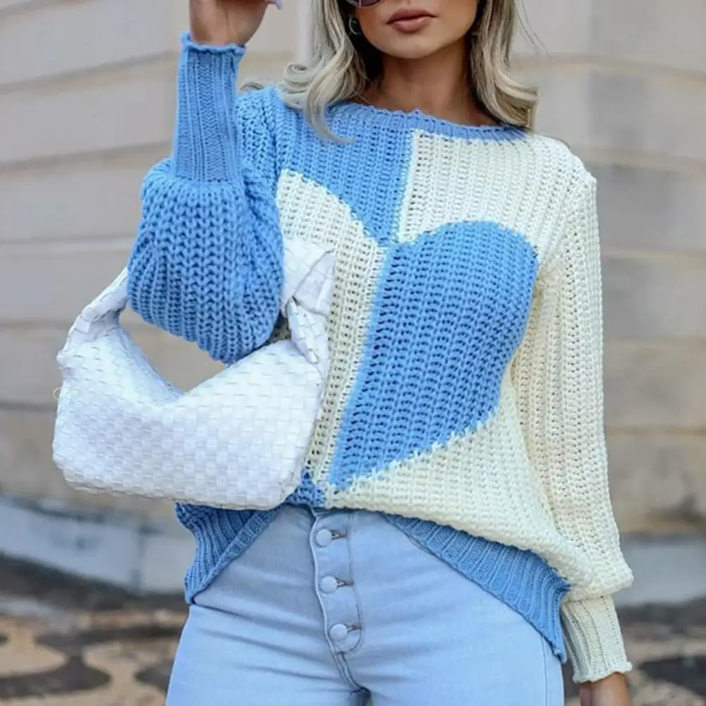 Women Sweater Heart Pattern Color Block Autumn Winter O Neck Lantern Sleeve Knitted Top Streetwear for Daily Wear свитер женский
Women Sweater Heart Pattern Color Block Autumn Winter O Neck Lantern Sleeve Knitted Top Streetwear for Daily Wear свитер женский