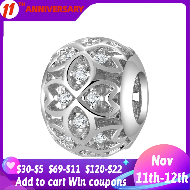 Lucky four-leaf flower 925 Sterling Silver Round sparking zircon Beads Accessories Fit Charm European Bracelet DIYJewelry making 
Lucky four-leaf flower 925 Sterling Silver Round sparking zircon Beads Accessories Fit Charm European Bracelet DIYJewelry making
