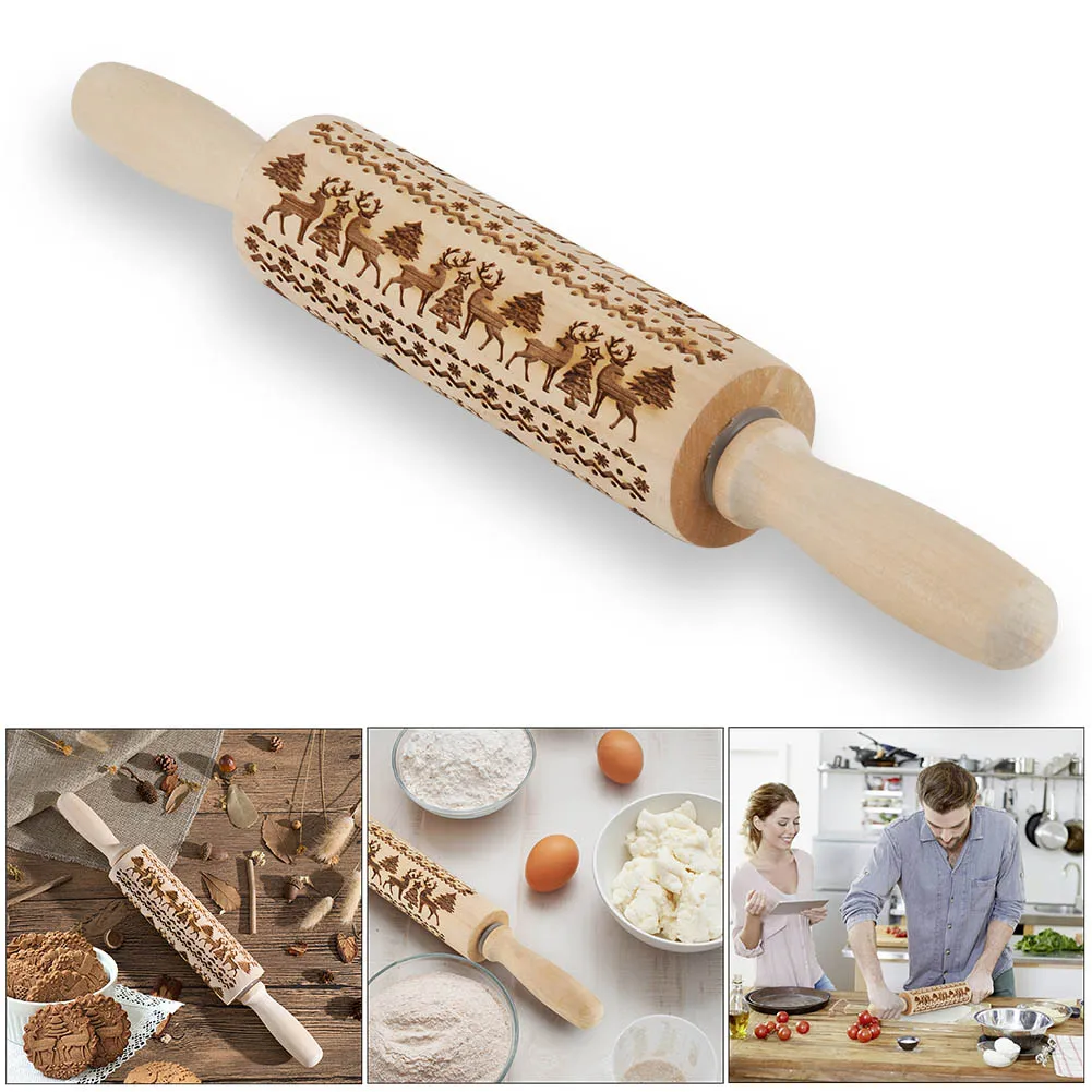 35/43cm Wooden Rolling Pin Christmas Elk Engraved Carved Wood Embossed Rolling Pin Kitchen Baking Tool скалка для теста PI669
35/43cm Wooden Rolling Pin Christmas Elk Engraved Carved Wood Embossed Rolling Pin Kitchen Baking Tool скалка для теста PI669