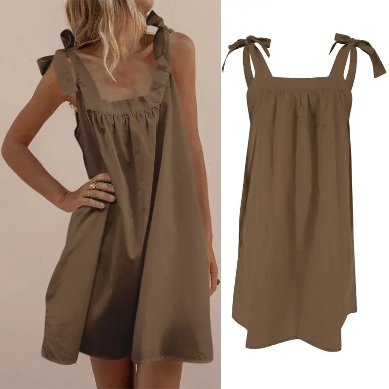 Women Summer Holiday Beach Boho Sundress Sleeveless Lace-up Bow Strappy Loose A-Line Frill Dress
Women Summer Holiday Beach Boho Sundress Sleeveless Lace-up Bow Strappy Loose A-Line Frill Dress