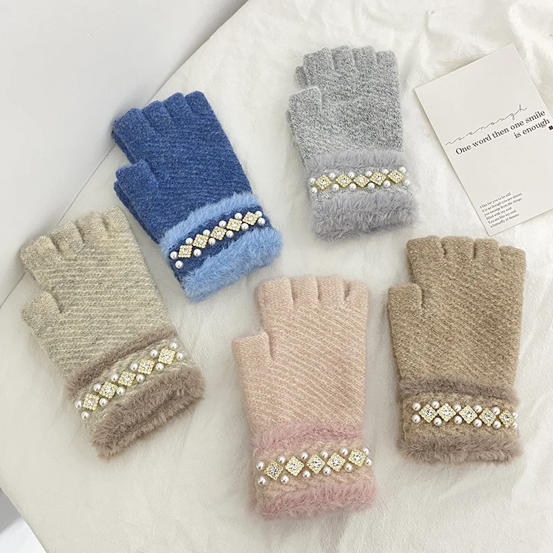 Pearl Decorate Knitting Glove New Arrival Women Elastic Plus Velvet Warm Hand Half Finger Gloves Popularity Holiday Gift
Pearl Decorate Knitting Glove New Arrival Women Elastic Plus Velvet Warm Hand Half Finger Gloves Popularity Holiday Gift