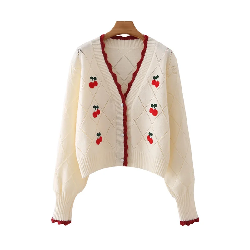 Women Long Sleeve Cardigan 2021 Women Cute Cherry Appliques Knit Cardigan Sweater Vintage V Neck Female Jumpers Chic Tops
Women Long Sleeve Cardigan 2021 Women Cute Cherry Appliques Knit Cardigan Sweater Vintage V Neck Female Jumpers Chic Tops