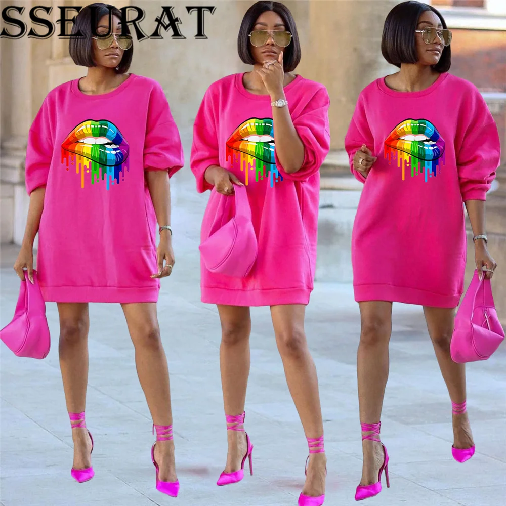 SSEURAT Womens Fashion Casual O-neck Print Long Sleeves Sweatshirts Dresses Robe Femme
SSEURAT Womens Fashion Casual O-neck Print Long Sleeves Sweatshirts Dresses Robe Femme