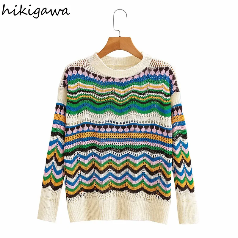 Hikigawa Sweater Autumn Fashion Vintage Pattern O Neck Long Sleeve Hollow Out Knitted Pullover Sueter Loose Women's Sweaters
Hikigawa Sweater Autumn Fashion Vintage Pattern O Neck Long Sleeve Hollow Out Knitted Pullover Sueter Loose Women's Sweaters