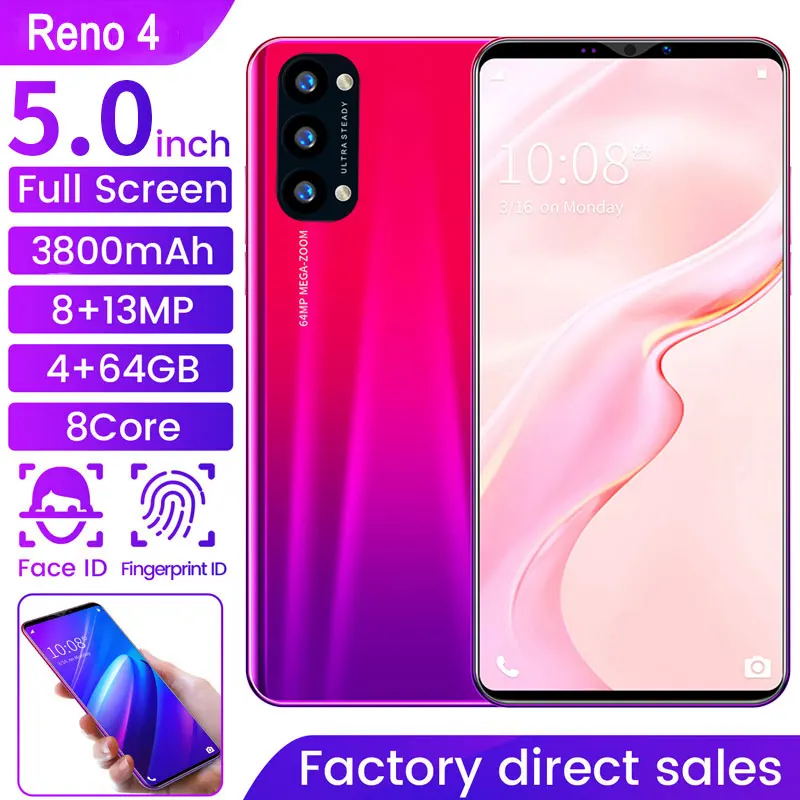 Reno4 5.0 Inch Full Screen Face ID Smart Phone 8 Core 4GB 64GB 128GB Andriod 10 Smart Phone MTK6779 8+13MP 3800mAh Cell Phone
Reno4 5.0 Inch Full Screen Face ID Smart Phone 8 Core 4GB 64GB 128GB Andriod 10 Smart Phone MTK6779 8+13MP 3800mAh Cell Phone