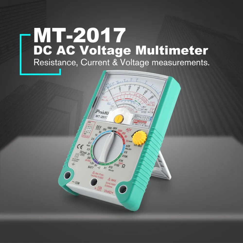 Pros'Kit MT-2017 MT-2018 Analog Multimeter Safety Standard Ohm Test Meter DC AC Voltage Current Resistance Multimeter
Pros'Kit MT-2017 MT-2018 Analog Multimeter Safety Standard Ohm Test Meter DC AC Voltage Current Resistance Multimeter