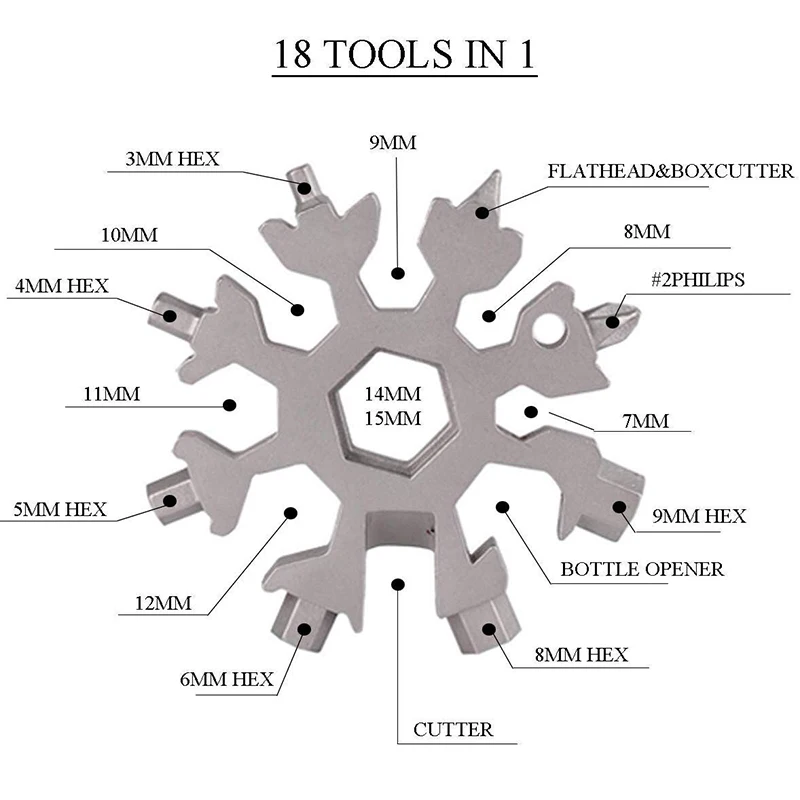 18 In 1 20 In 1 Snowflake Multi-tool Wrench Combination Compact Tools Portable Bottle Opener Keychain Home Stainless Steel
18 In 1 20 In 1 Snowflake Multi-tool Wrench Combination Compact Tools Portable Bottle Opener Keychain Home Stainless Steel