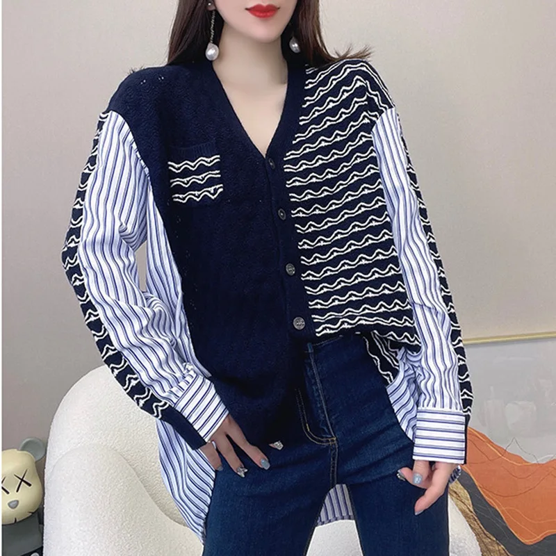 National Style Vintage Sweater Women'S Clothing 2021 Autumn New Loose Casual Shirt Sleeve Splicing Wavy Knit Cardigan
National Style Vintage Sweater Women'S Clothing 2021 Autumn New Loose Casual Shirt Sleeve Splicing Wavy Knit Cardigan