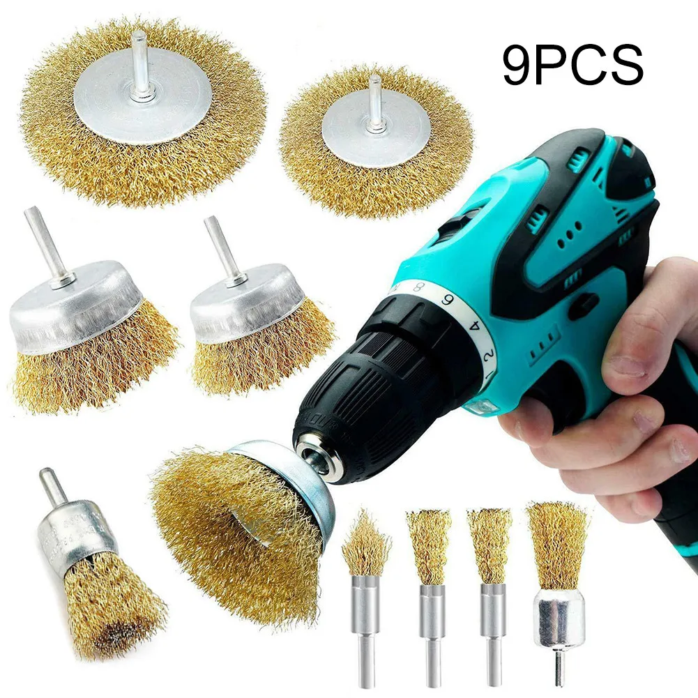 9Pcs Professional 6mm Shank Copper Plating Stainless Steel Wire Wheel Brushes Grinder Rotary Tool Connecting Rod Polishing Brush
9Pcs Professional 6mm Shank Copper Plating Stainless Steel Wire Wheel Brushes Grinder Rotary Tool Connecting Rod Polishing Brush