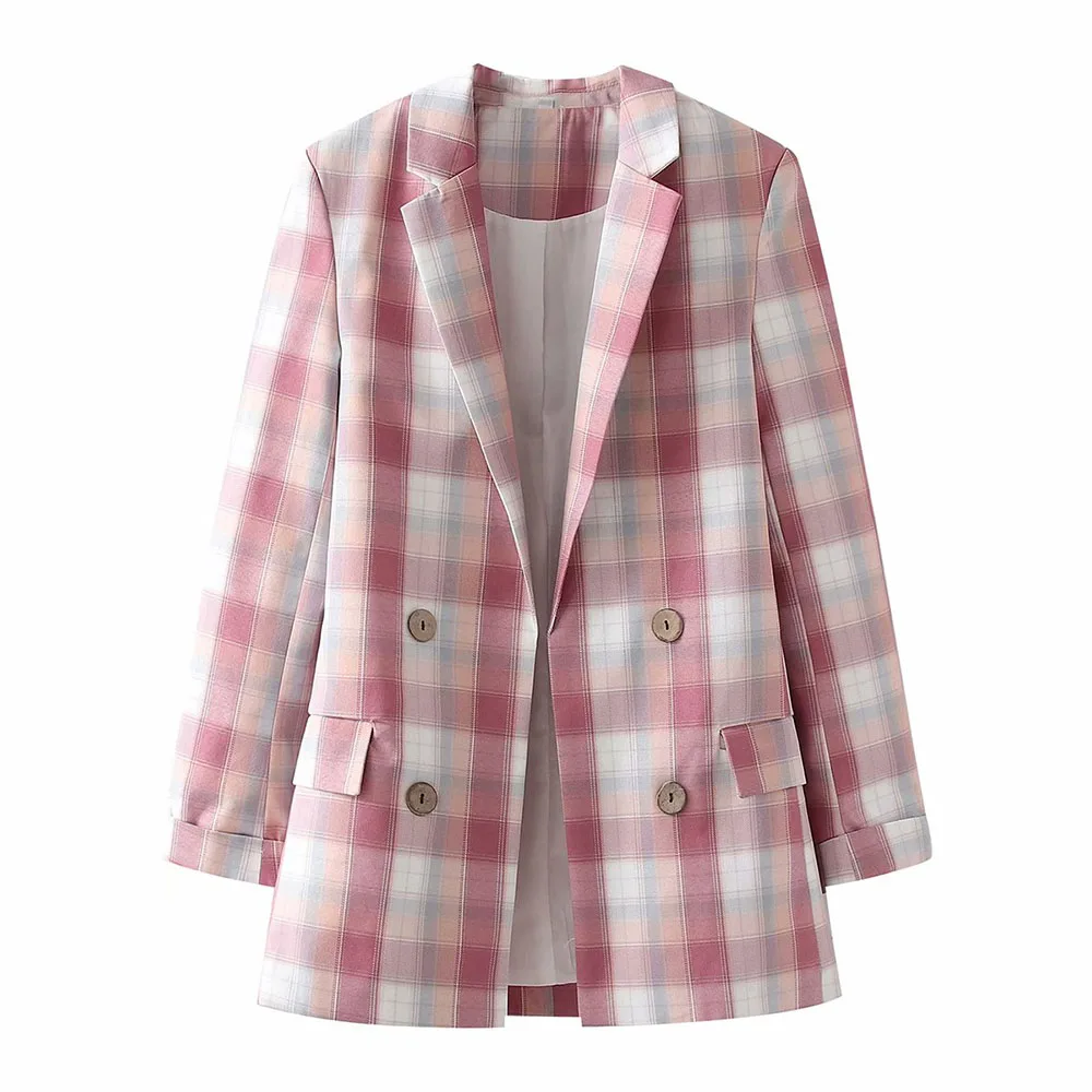 

Женская двубортная куртка DiYiG, розовая клетчатая куртка в корейском ретро-стиле, осень 2021