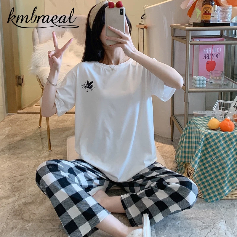 Pajamas for Women Summer Ladies Short-Sleeved Trousers Homewear funny Print Two-Piece Loose Milk Silk Sleepwear Girl Loungewear
Pajamas for Women Summer Ladies Short-Sleeved Trousers Homewear funny Print Two-Piece Loose Milk Silk Sleepwear Girl Loungewear