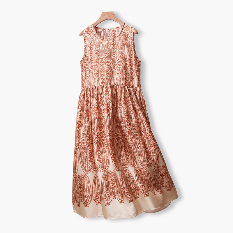 Dress Women Simple Design 100% Silk Printed Sweet Style O Neck Sleeveless Straight High Quality Long Dresses Ladies New Fashion
Dress Women Simple Design 100% Silk Printed Sweet Style O Neck Sleeveless Straight High Quality Long Dresses Ladies New Fashion
