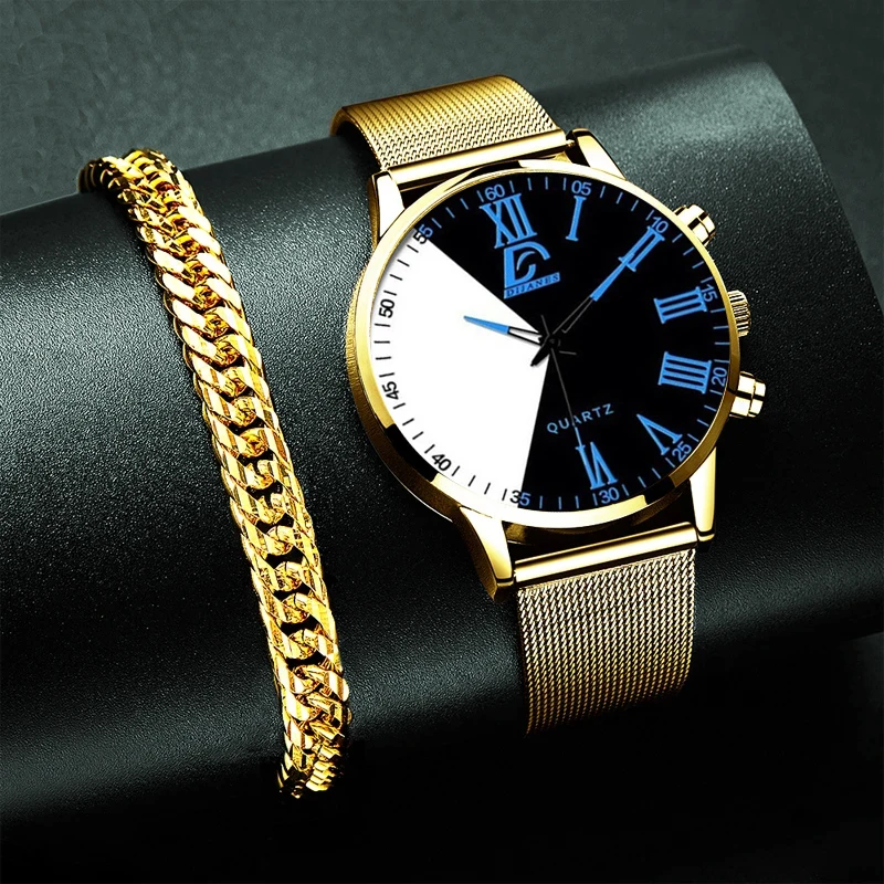 Creative Men Two-color Splicing Watches Minimalist Stainless Steel Mesh Belt Quartz Wristwatch Male Business Watch Gold Bracelet
Creative Men Two-color Splicing Watches Minimalist Stainless Steel Mesh Belt Quartz Wristwatch Male Business Watch Gold Bracelet