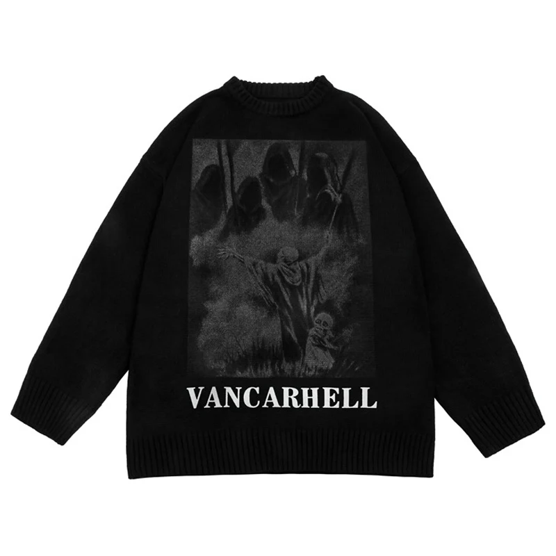 Autumn knitted Sweater Women Retro Skull Demon Print Streetwear Pullover O-Neck Harajuku Hip Hop Loose Sweater Men Cotton Tops
Autumn knitted Sweater Women Retro Skull Demon Print Streetwear Pullover O-Neck Harajuku Hip Hop Loose Sweater Men Cotton Tops