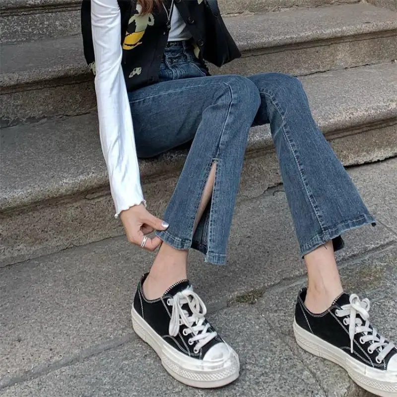 Women Jeans Pants Casual High Waist Vintage Split Micro Flared Jeans Women Jean Korean Style All-match Simple Full-length Pants
Women Jeans Pants Casual High Waist Vintage Split Micro Flared Jeans Women Jean Korean Style All-match Simple Full-length Pants