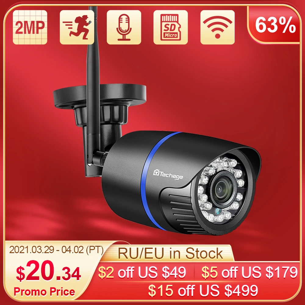 Techage 1080P 2MP Wireless IP Camera IR Night Vision Audio Record P2P Onvif Video Security Wifi Camera Outdoor CCTV Surveillance 
Techage 1080P 2MP Wireless IP Camera IR Night Vision Audio Record P2P Onvif Video Security Wifi Camera Outdoor CCTV Surveillance