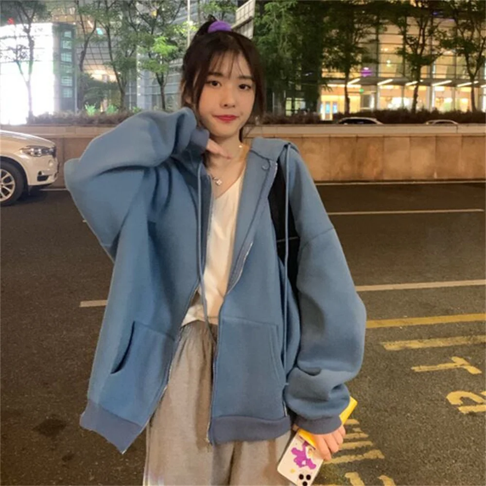 zip-up Women Korean Style hoodies Vintage Solid Color Long Sleeve Oversized Hooded Sweatshirt Lady Women Casual Large Coats
zip-up Women Korean Style hoodies Vintage Solid Color Long Sleeve Oversized Hooded Sweatshirt Lady Women Casual Large Coats