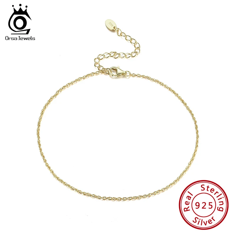 

ORSA JEWELS Pure 925 Silver Ankle Chain 14K Gold Plated Delicate Workmanship Women Thin Chain Ornaments For Daily SA06