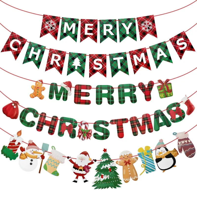 

5 Kinds Merry Christmas Bunting Banner Flags for Home Navidad Natal Noel New Year Party Decorations Snowman Santa Paper Garland