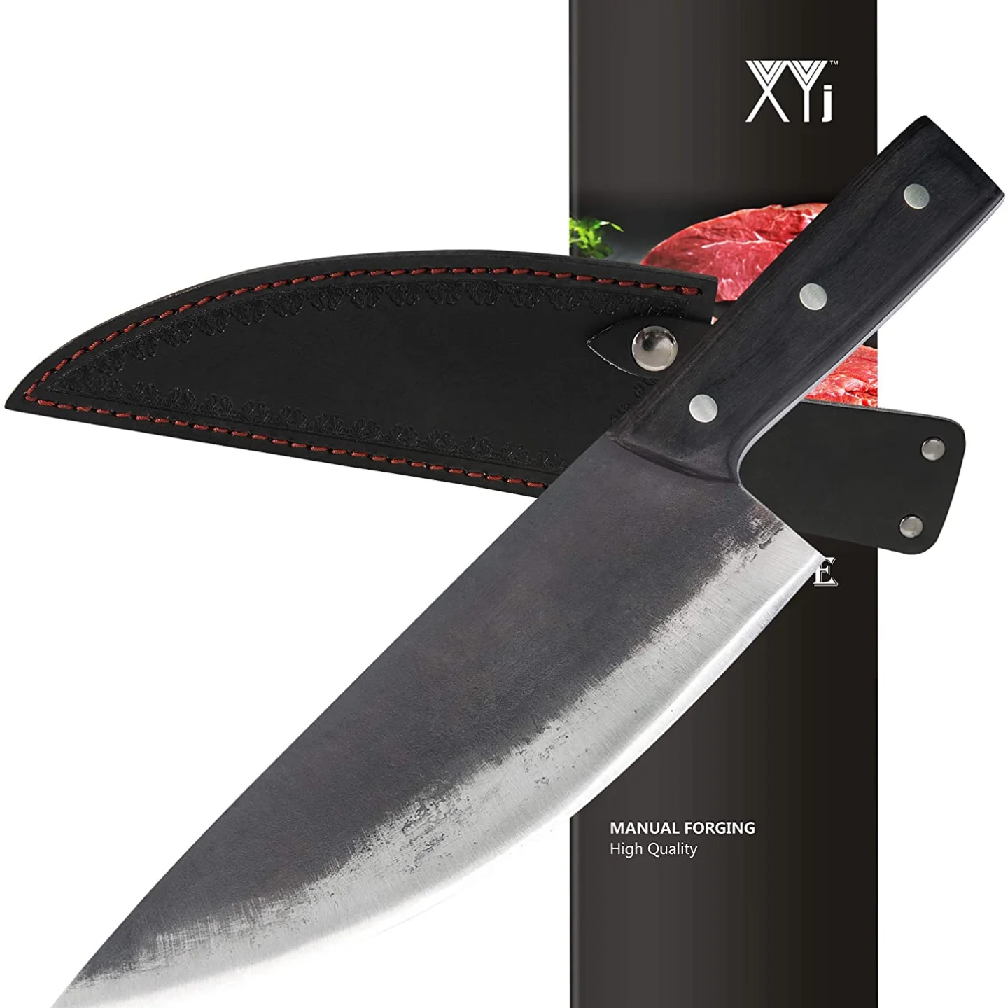 XYJ Full Tang Chef Knife Hand Forged 8 inch Meat Cleaver High Carbon Steel Razor Sharp Kitchen Knife with Leather Sheath
XYJ Full Tang Chef Knife Hand Forged 8 inch Meat Cleaver High Carbon Steel Razor Sharp Kitchen Knife with Leather Sheath