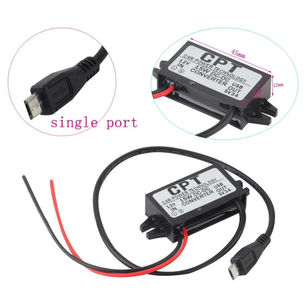 Newest Car Charger DC Converter Module 12V To 5V 3A 15W with Micro USB Cable High Quality Drop Shipping 
Newest Car Charger DC Converter Module 12V To 5V 3A 15W with Micro USB Cable High Quality Drop Shipping